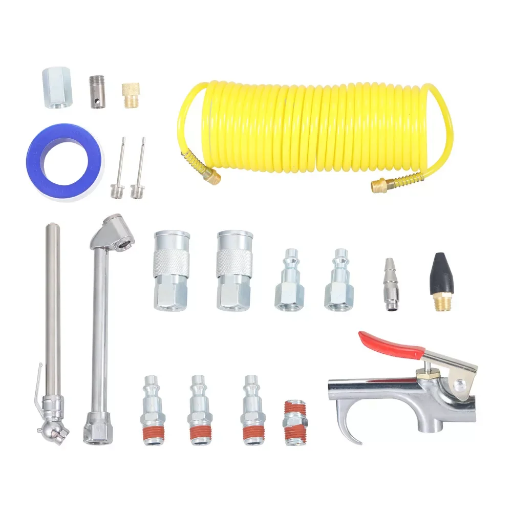 20pcs Air Compressor Accessory Kit 25Ft Recoil Hose Gun Nozzles Set 1/4" NPT
