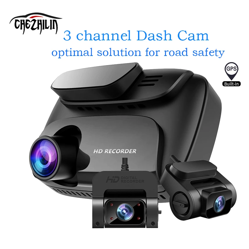 3 Channel 4K Dash Cam Built in GPS,4K+1080P Dash Cam Front and Rear,4K