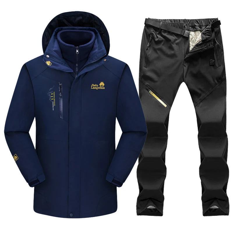 

Men's Ski Suit Waterproof Windproof Skiing and Snowboarding Thick Warm Fleece Jacket Pants Sets Male Snow Costumes Outdoor Wear