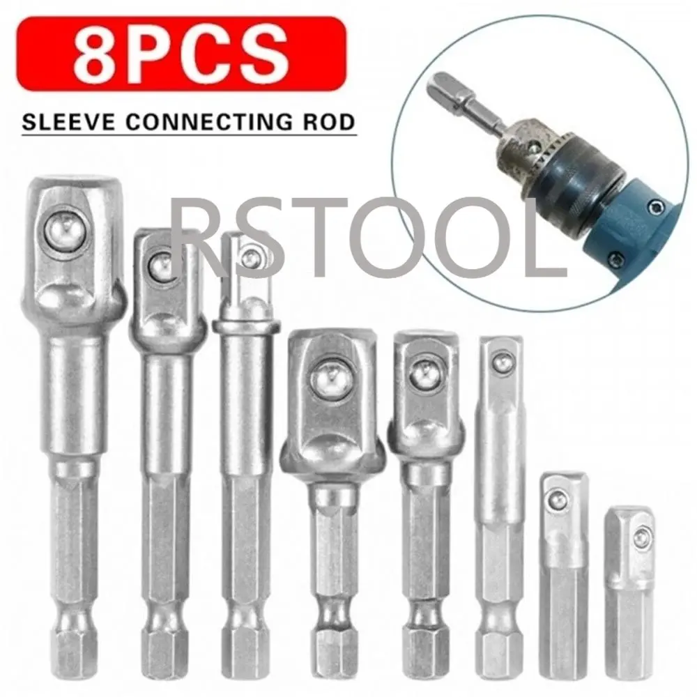 8pcs Chrome Vanadium Steel Socket Adapter Power Set Hex Shank To Extension Drill Bits Socket Bit Adapter Drill msop8 to dip8 mcu programmer test socket pitch 0 65mm ic body width 3mm programming socket adapter