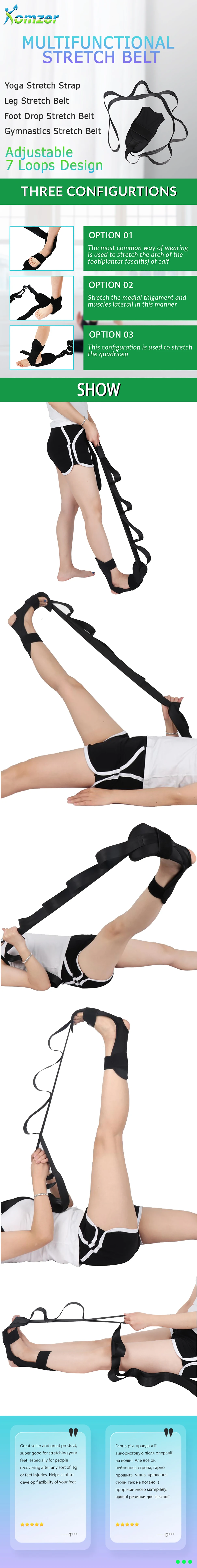 Description Picture 3 of itemKOMZER Yoga Stretch Strap, Leg Stretcher Foot Stretching Belt with Loops, Gymnastics Stretching Band Ligament Exercise Training