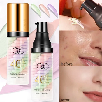 Primer tricolore Crema Trucco viso Contorno Isolamento idratante Fondotinta naturale impermeabile Correttore Base Illumina la tonalità della pelle 1