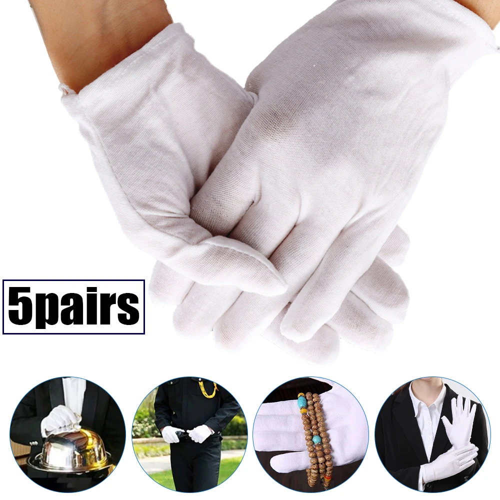 5pairs Protective Gloves White Cotton Gloves Breathable Thin Men Women Security Performance Gardening Protection Woking Gloves men knit labor gloves anti skid ultra thin gardening nylon antistatic work gloves lumbering hand safety security protector grip