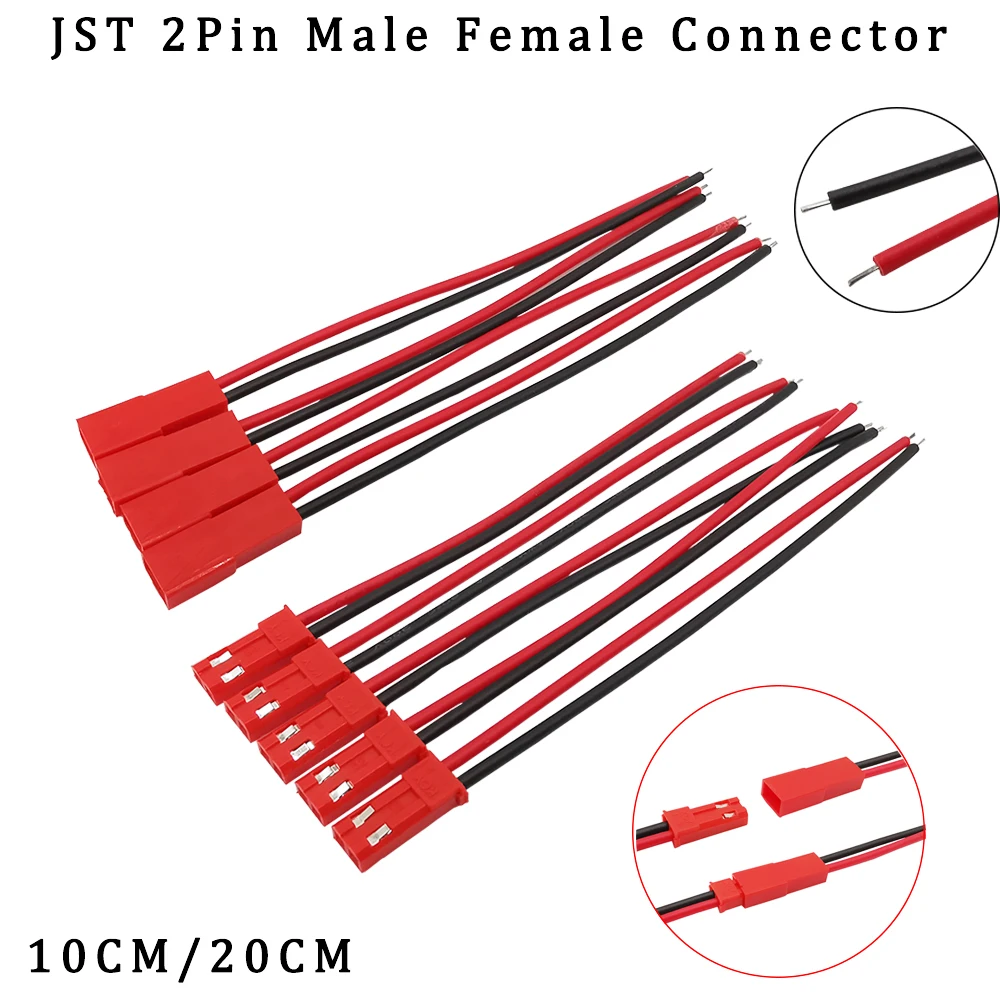 

1/2/5 пар 10/20 см 2-контактный разъем JST, штекер кабеля JST, Штекер JST, гнездовой разъем для батареи RC BEC, «сделай сам», игрушки, адаптер Светодиодный светодиодной лампы
