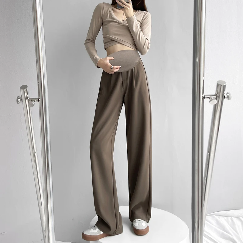 

Autumn Pregnant Women Dress Pants Wide-legged Outside Casual Pants Loose Long Design Maternity Belly Trousers Formal Suits Pants
