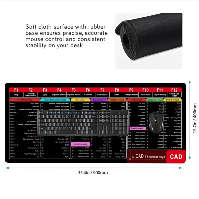 CAD Office Shortcuts Large Lock edge Mouse Pad Extended for Auto CAD Computer Keyboard Non-Slip XXL Mousepad Gaming Desk Mat