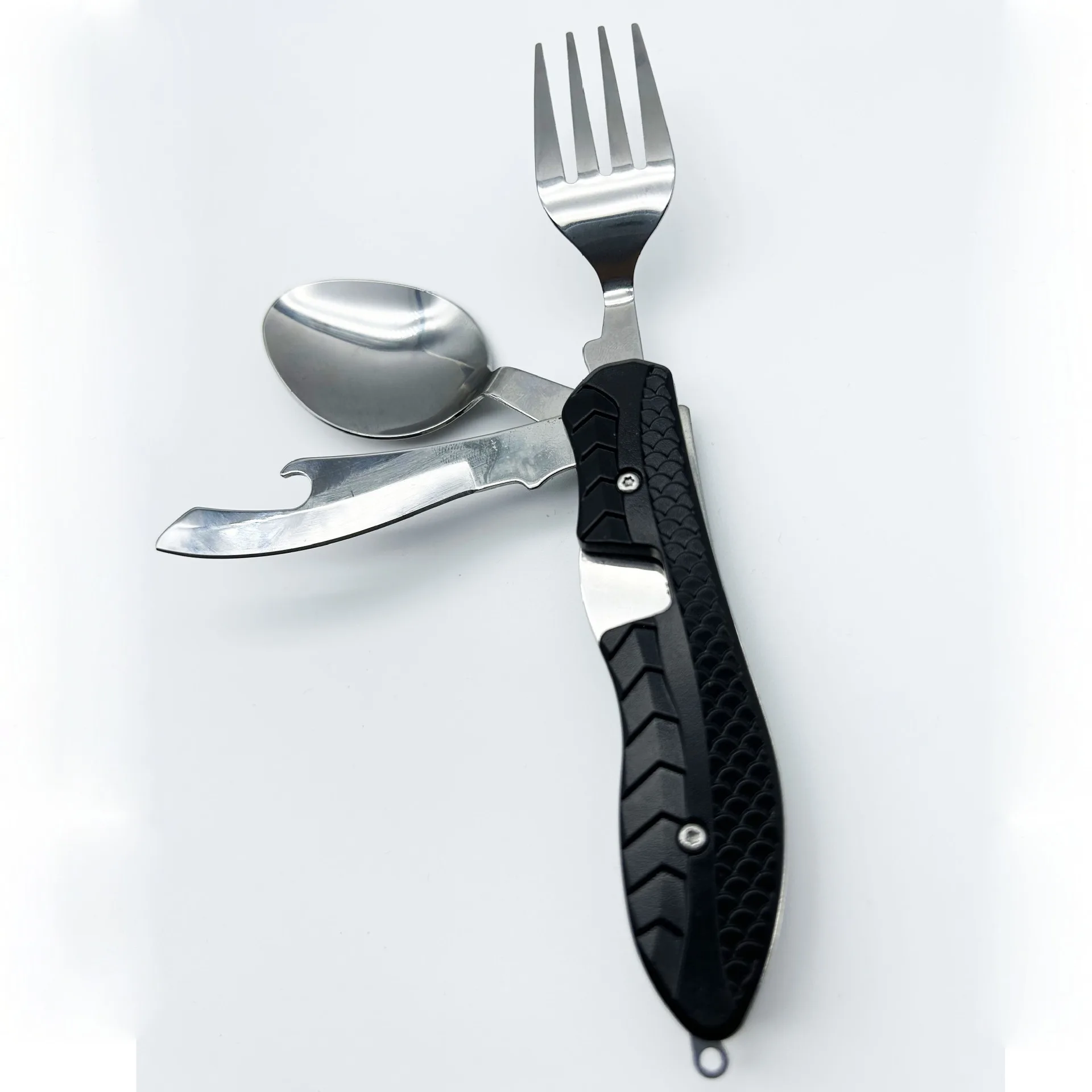 MuqiNush 3'ü 1 arada Açık Hava Aracı Katlanır Kaşık Çatal Bıçak Seti Çatal Bıçak Takımı Piknik Seyahat Taşınabilir Çok Amaçlı Paslanmaz Çelik Kamp Malzemesi