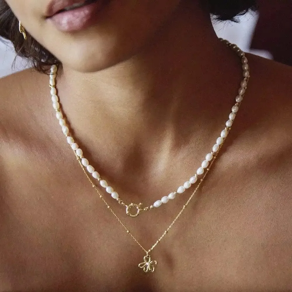 Fashion Lily Fleur Stud Earrings for Women Multicolour Enamel Wildeflower Chain Bracelet Flower Pearl Neckalce Summer Jewelry