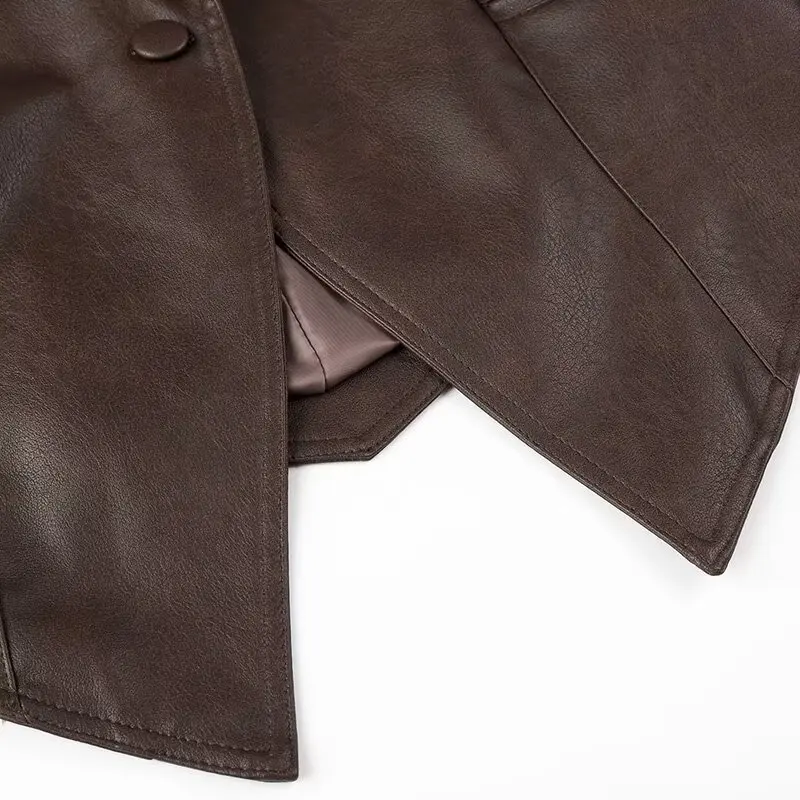 Chic Womens Faux Leather Jacket - Autumn Winter PU Coat with Dropped Shoulders