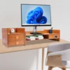 Wood Monitor Stand Riser 2 Tiers Exquisite Monitor Stand w/ Drawer Laptop Computer Monitor Riser for PC Screen Ergonomic Height 3
