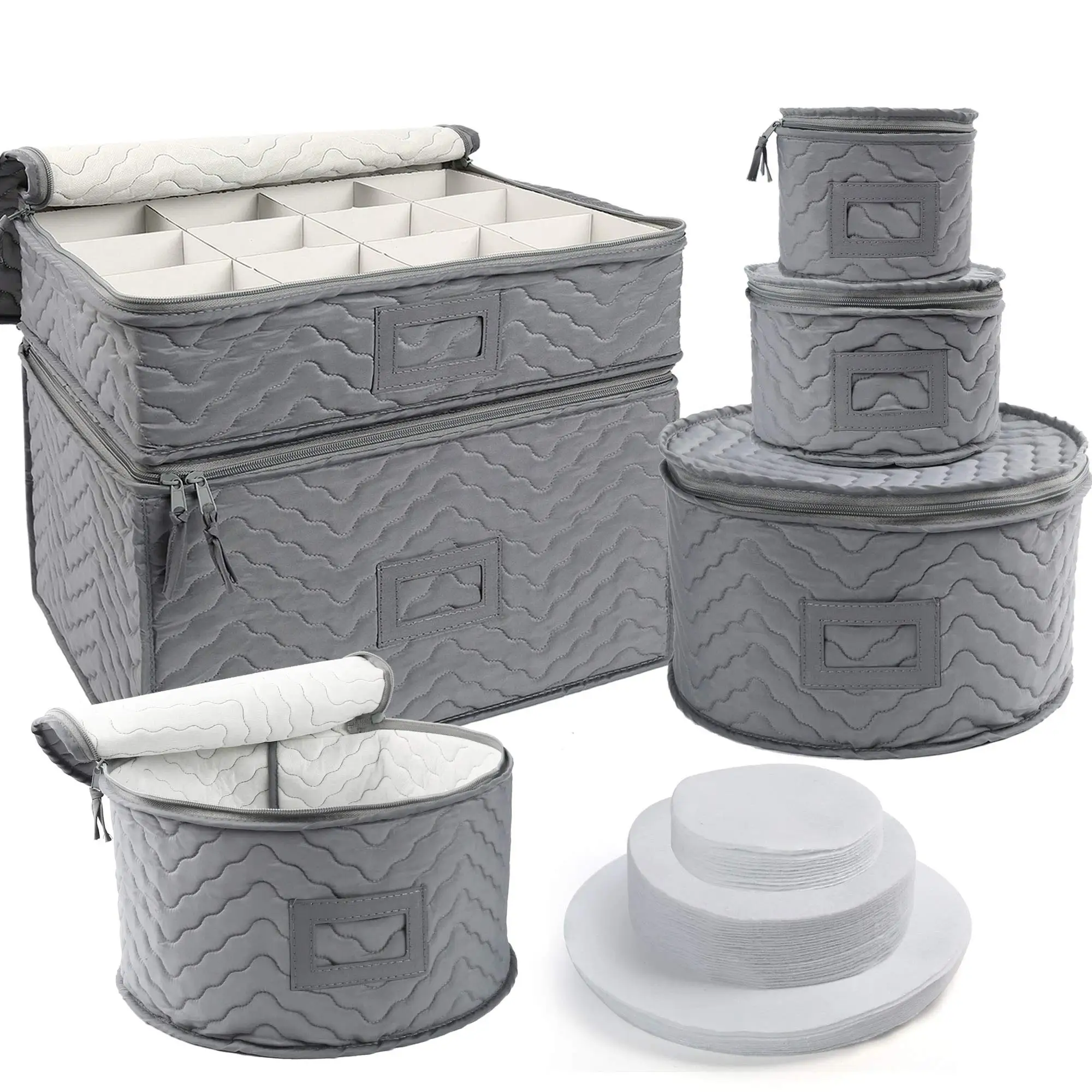 

Storage Containers - Quilted 6-Piece Set Storage Box- Stores Chinaware, Stemware, Cardboard Dividers Included