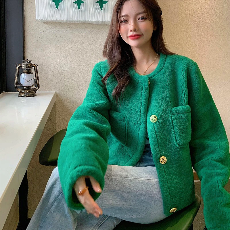 Women's Luxury Imported Fur Coat High Quality Wool Fur Solid Color Design Plush Jacket Winter Warm Stylish Fur Coat