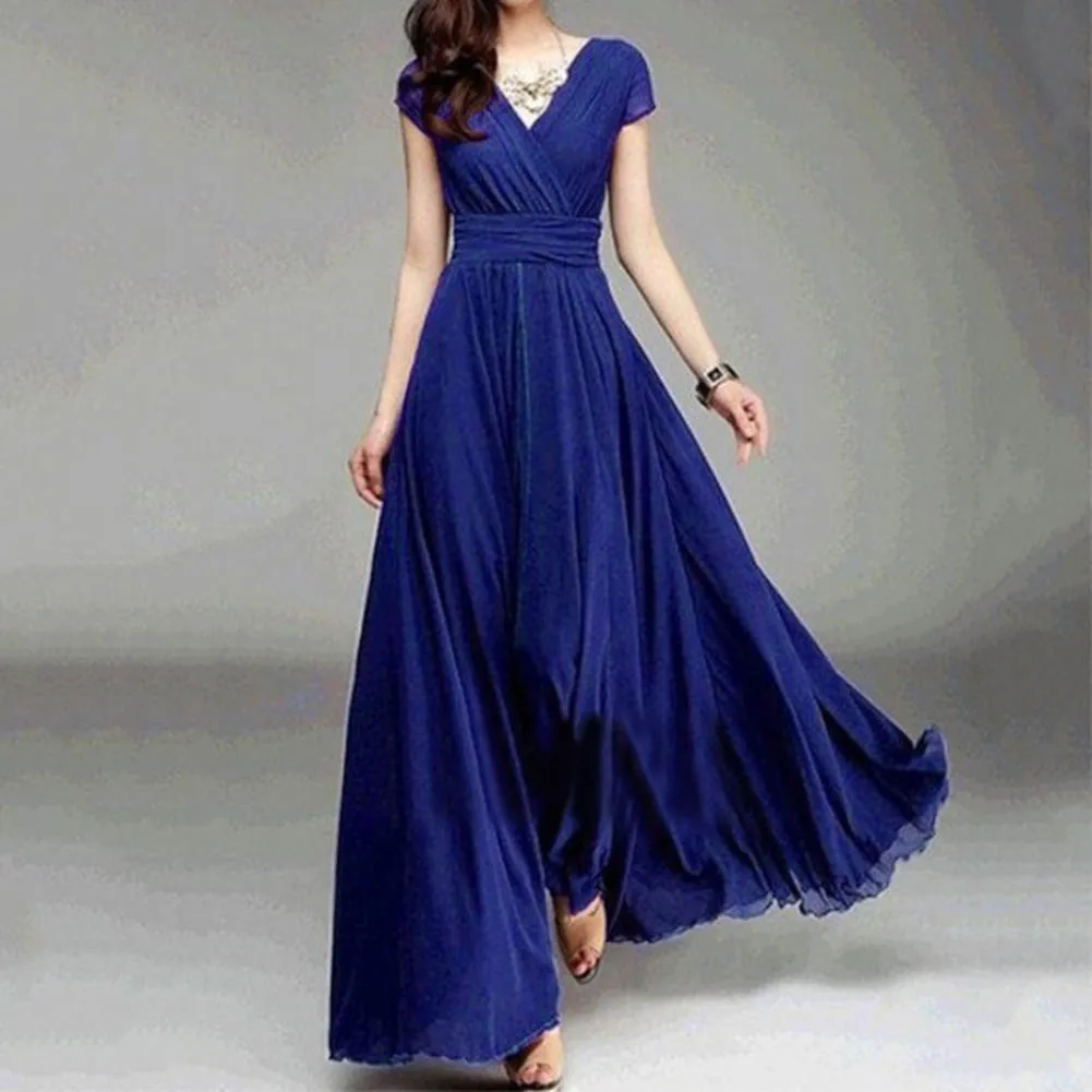 

Summer Boho Women Short Sleeve Dress Plus Size Solid Color Casual Beach Oversized Party V Neck Maxi Dress Sexy Women's Dresses