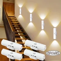 ไฟ LED เซ็นเซอร์ตรวจจับความเคลื่อนไหว 4/2 ชิ้น ไฟติดผนังแบบสองหัว ไฟกลางคืนแบบแม่เหล็ก สำหรับทางเข้า ข้างเตียง โต๊ะ ตู้เสื้อผ้า บันได 1