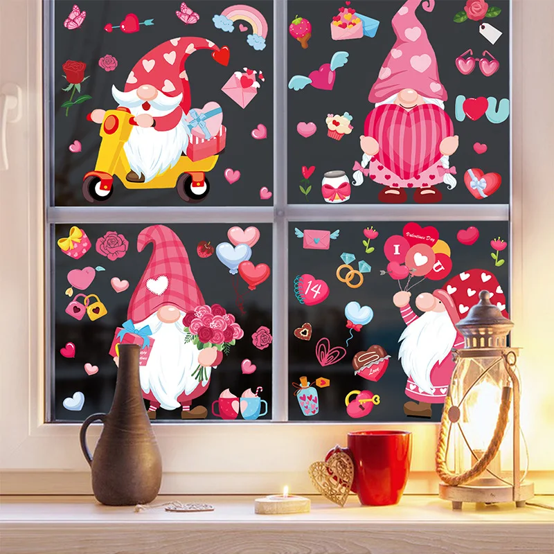 

9 Sheets Valentine'S Day Window Cling Stickers Double-Sided Heart，For Home, Valentines Party, Wedding, Anniversary Decorations
