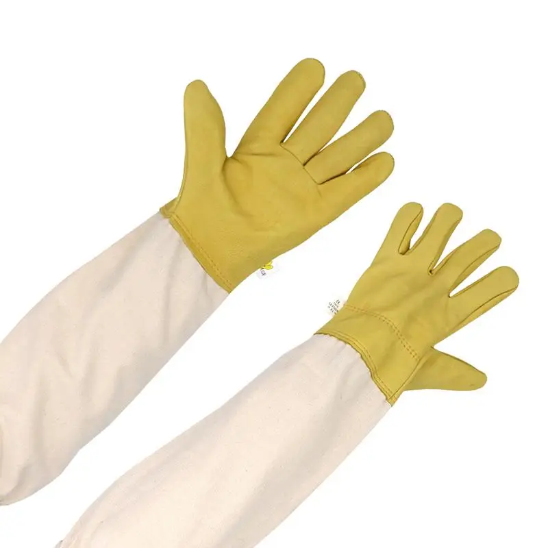 Polycotton Beekeeping Glove Thick Goatskin Leather Beekeeper's Gloves Goatskin Leather Beekeeper's Glove With Long Canvas Sleeve