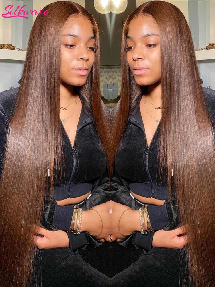 

Chocolate Brown Colored Hd Lace Frontal Wig 13x6 Human Hair For Women 36 Inch Bone Straight Lace Front Wig Pre Plucked Brazilian