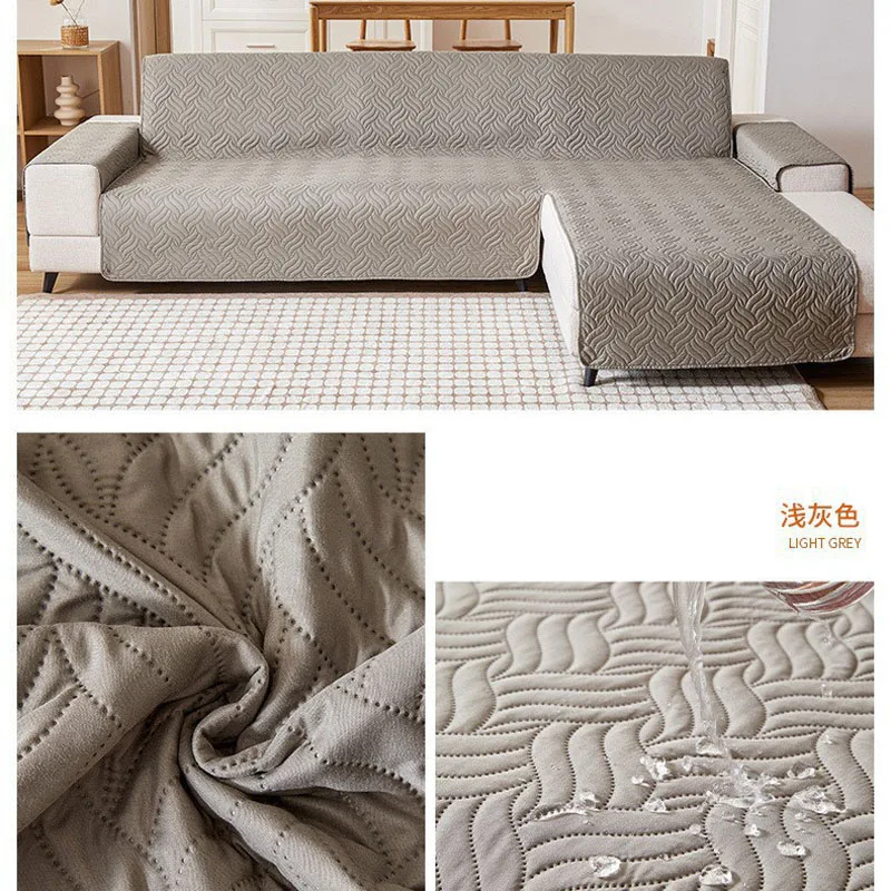 Waterproof L Shape Sofa Cover for Living Room Universal Left and Right Corner Couch Cover Quilted Sofa Cover Protector Grey 2