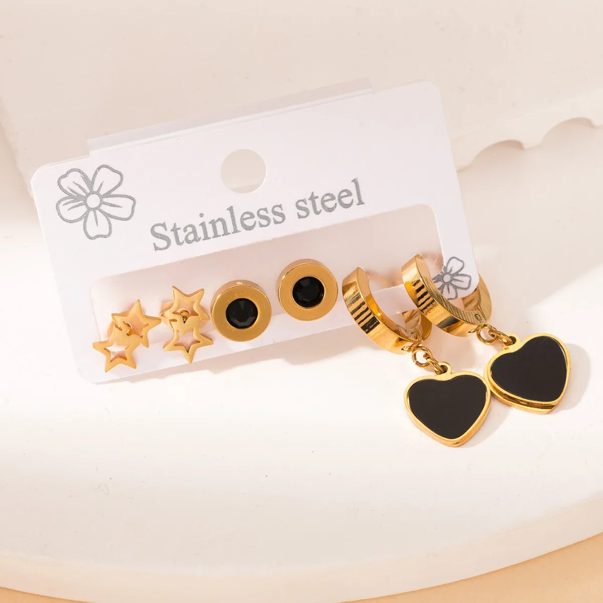 Chic Stylish 316L Stainless Steel 6 Pieces Star Cross Flower Pendant Earrings for Women French Special Jewelry Gifts Wholesale 3