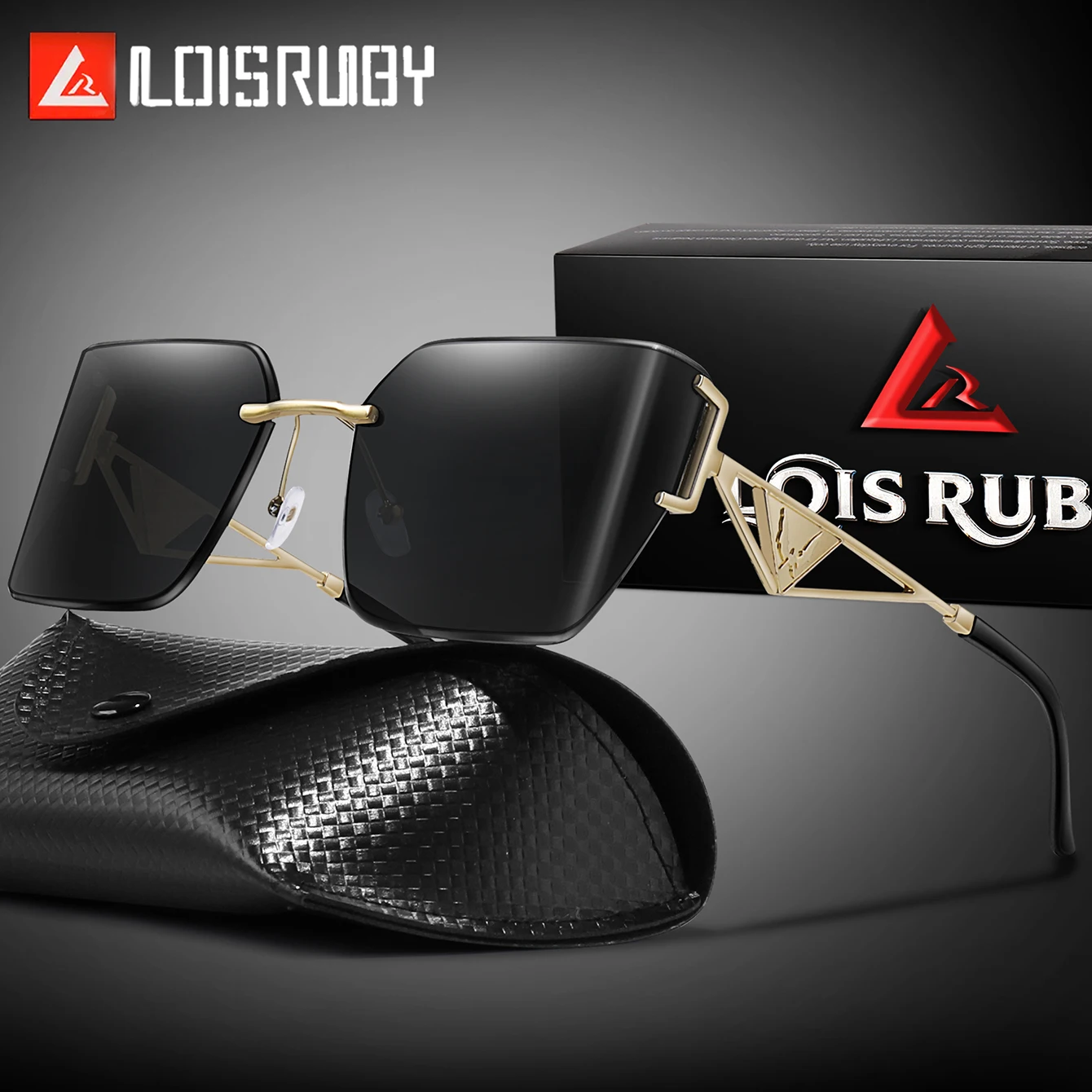 Luxury Metal Cycling Sunglasses Big Rimless Cut Square Curved Women Men Daily Outfit Design Triangle Famous Shades With case