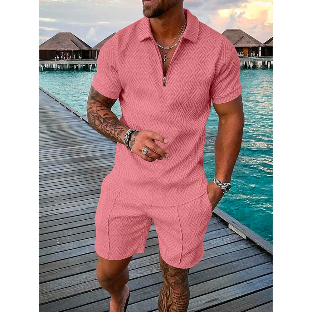 Summer Solid Color 3D Print Polo Shirts Shorts Sets Men\'s Fashion Oversized Short Sleeve Shirt Pants Set Suits Man Male Clothing