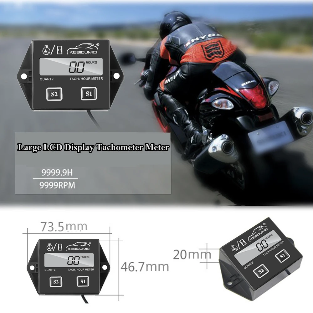 Tachometer Gauge Engine Tachometer Tachometer Meter Digital Tachometer Diesel Rpm Analog with 1.7M Sensor Cable for All 2 4 Stroke Gasoline Engine Waterproof for Motorcycle Suv
