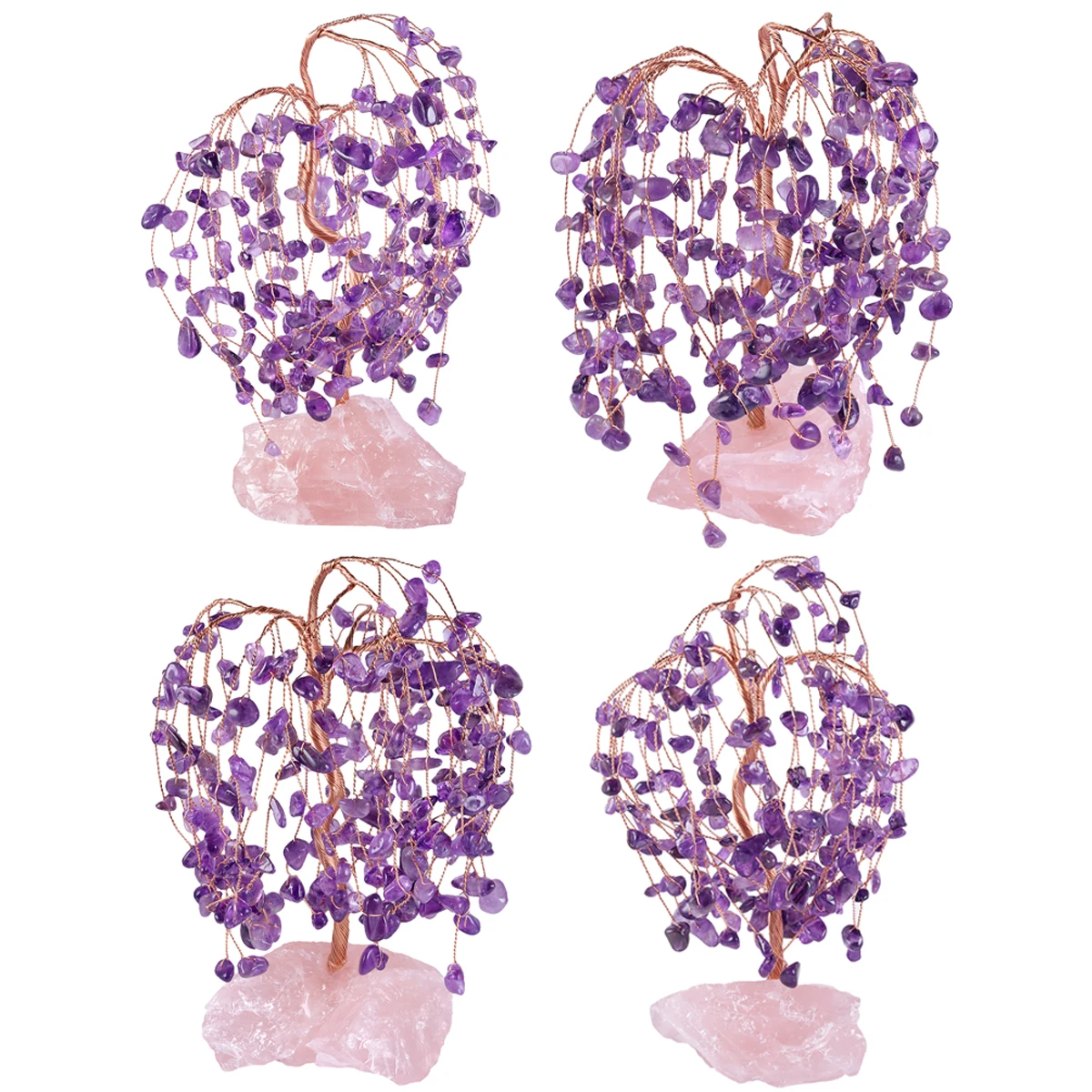 Natural Amethyst Crystal Money Tree With Rough Rose Quartz Base Fengshui Room Decor Home Ornaments For Luck Wealth
