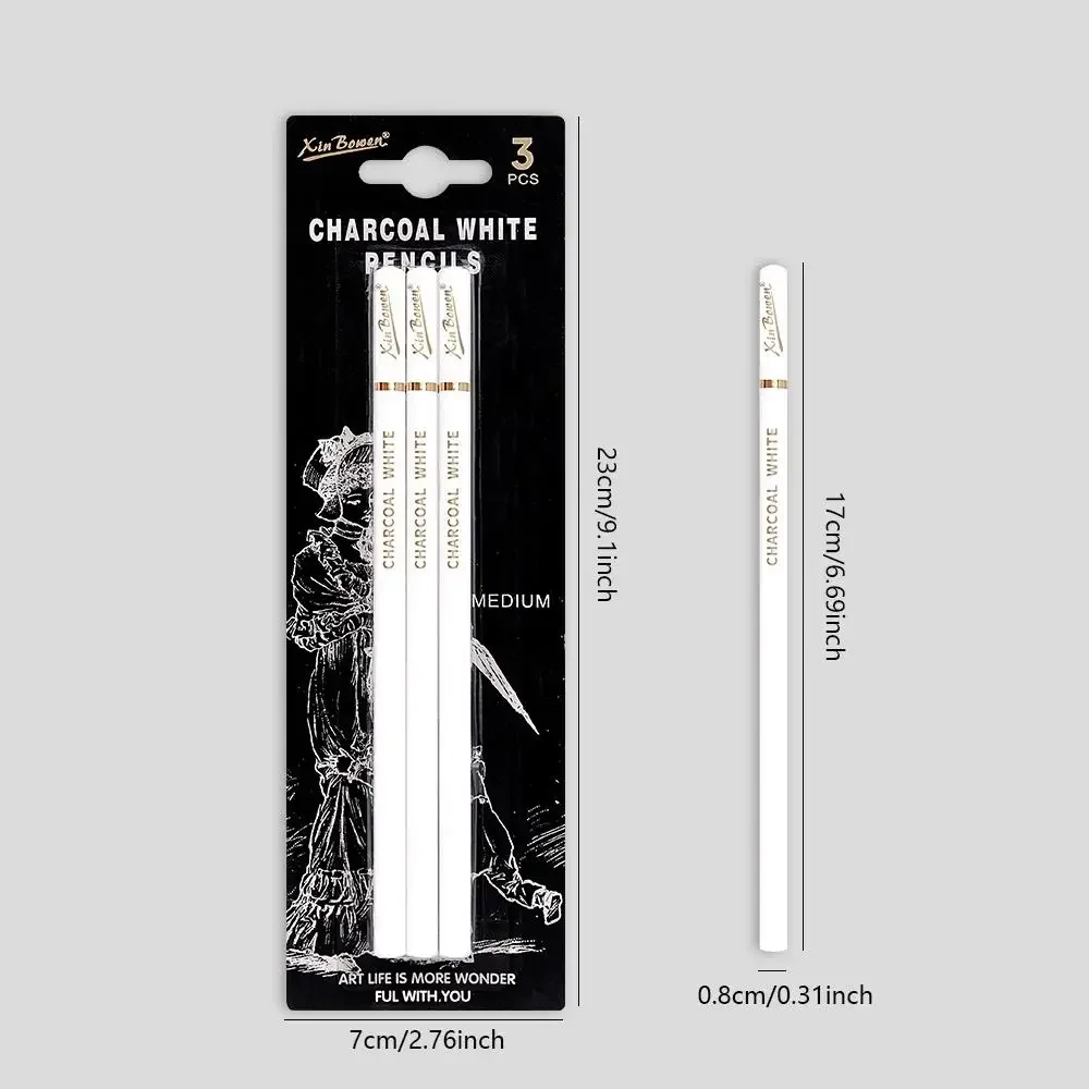 3PCS Professional White Charcoal Pencils Sketch Highlight White Pencils for Drawing Sketching Shading Blending 2