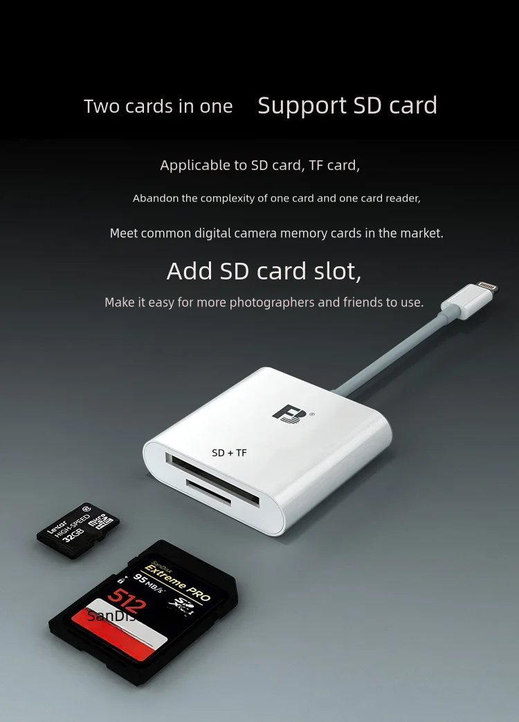 

2 in 1 Lightning USB HUB Card Reader for TF card / SD card Flash Adapter / Card Reader with 2 Slot for iPhone/iPad