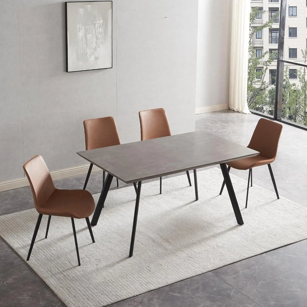 Description Picture 2 of itemModern Dining Table Set for 4-6 People Kitchen Set Extendable Wood Dining Table 4 Upholstered Chairs(46.5" Table+Brown Chairs)