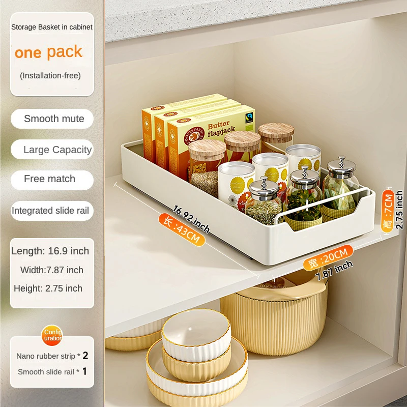 Kitchen Storage Rack With Slide Rails Pull-out Kitchen Drawer Type Storage Tray Spice Box Storage Rack Cabinets Organizer