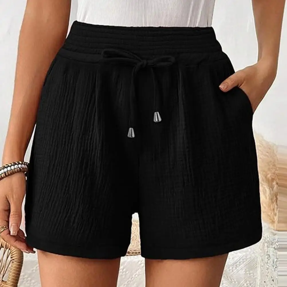 

Elastic Waist Casual Shorts Versatile Women's Drawstring Shorts Comfortable High Waist Side Pockets A-line Fit for Casual Daily