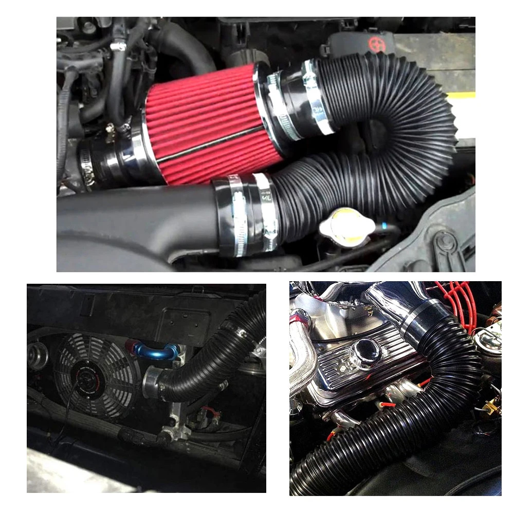 Universal 1M Flexible Car Engine Cold Air Intake Hose Inlet Ducting Feed Tube Pipe Connector Braket
