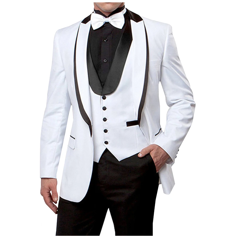 

Men's Blazer Black and White Stitched Collar for Wedding Party Coat