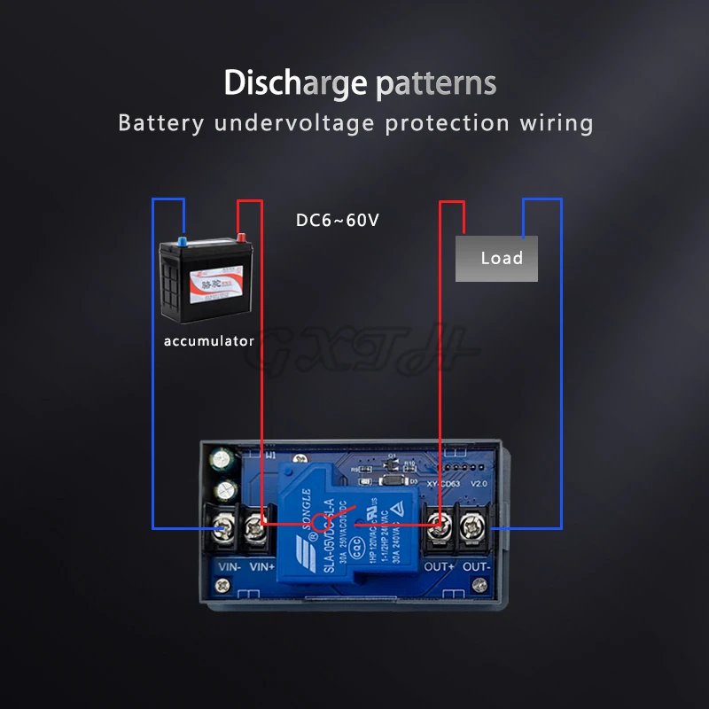 XY-CD63 30a DC6-60V Batterie ladung Entladung Steuer modul DC Spannungs schutz Unter spannung Verlust Verlust Schutz – Detail 6