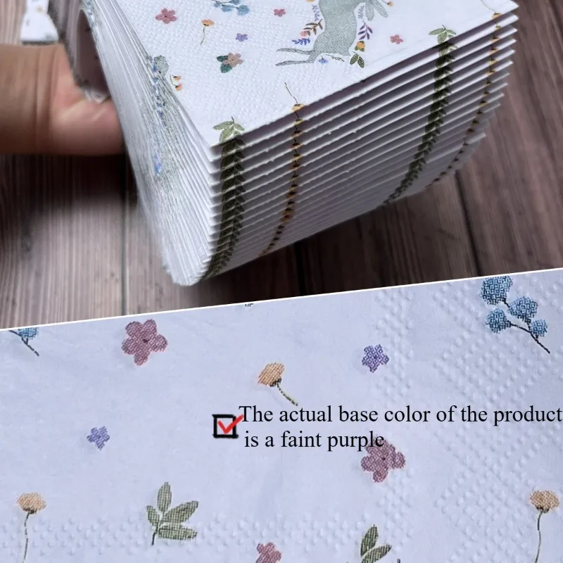 20pcs 33*40cm 3-Ply Easter Element Napkin Bunny Pattern Disposable Wine Glass Flower Paper Placemat DIY Decoupage