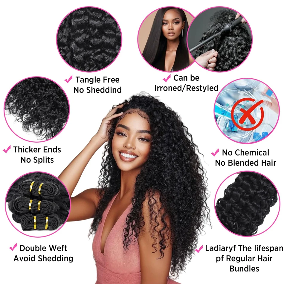 Extensioni di capelli umani vergini malese Water Wave per donna, ondulate e bagnate, 1/3/4 pezzi, capelli grezzi non trattati - immagine 4