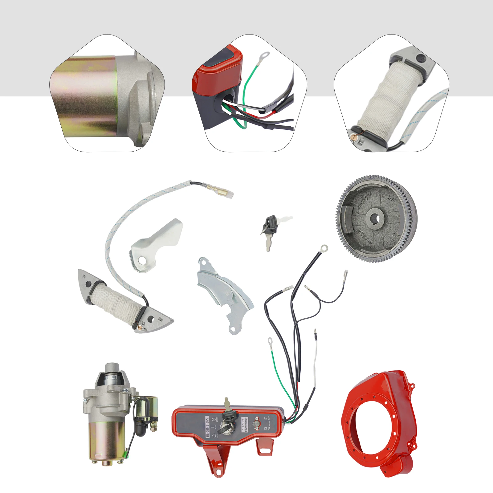 Electric Start Motor Ignition Kit Flywheel Starter Key Switch Fits GX160 GX200 5.5HP 6.5HP Honda Coil Fan Cover Shourd car jump starter jump starter