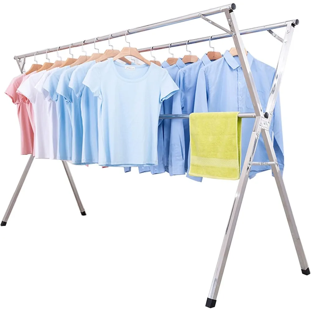 

Clothes Drying Rack for Laundry Foldable, 79 inch Stainless Steel Pool Towel Rack Outdoor Free Standing Clothing Hanger Indoor