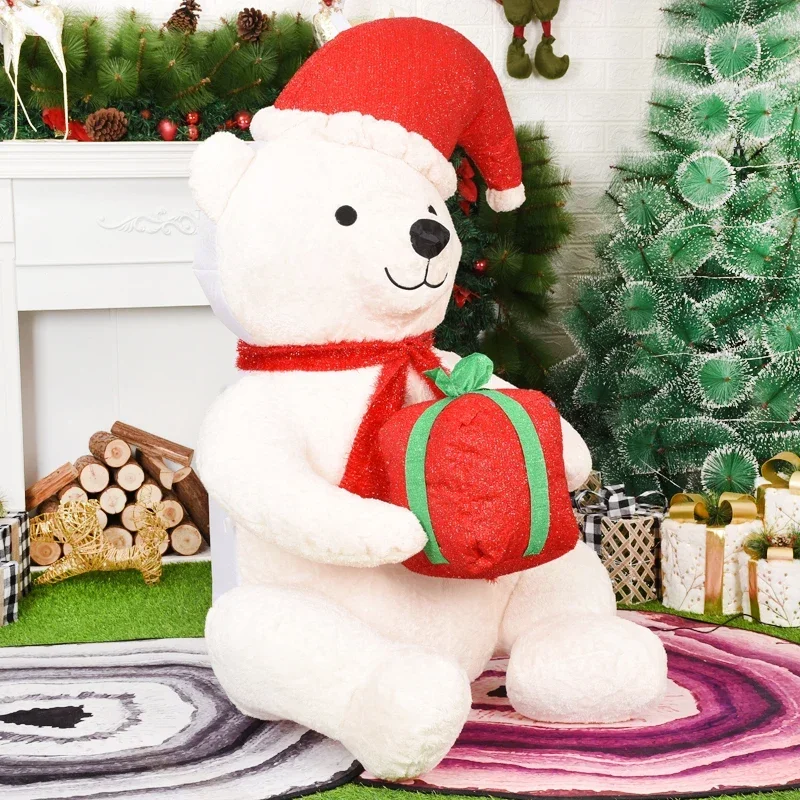Plush Bear Inflatable Christmas Decoration 3.9ft LED Glowing Polar Bear Blow Up Toys Xmas Decor for Home New Year Party Ornament 4