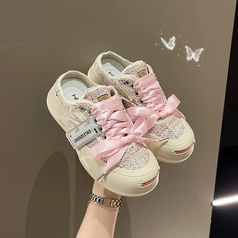 

2022 Summer New Canvas Shoes Lazy Net Red With The Same Shoes Small Fragrance Baotou Half Slippers Women One Pedal Thick Sole