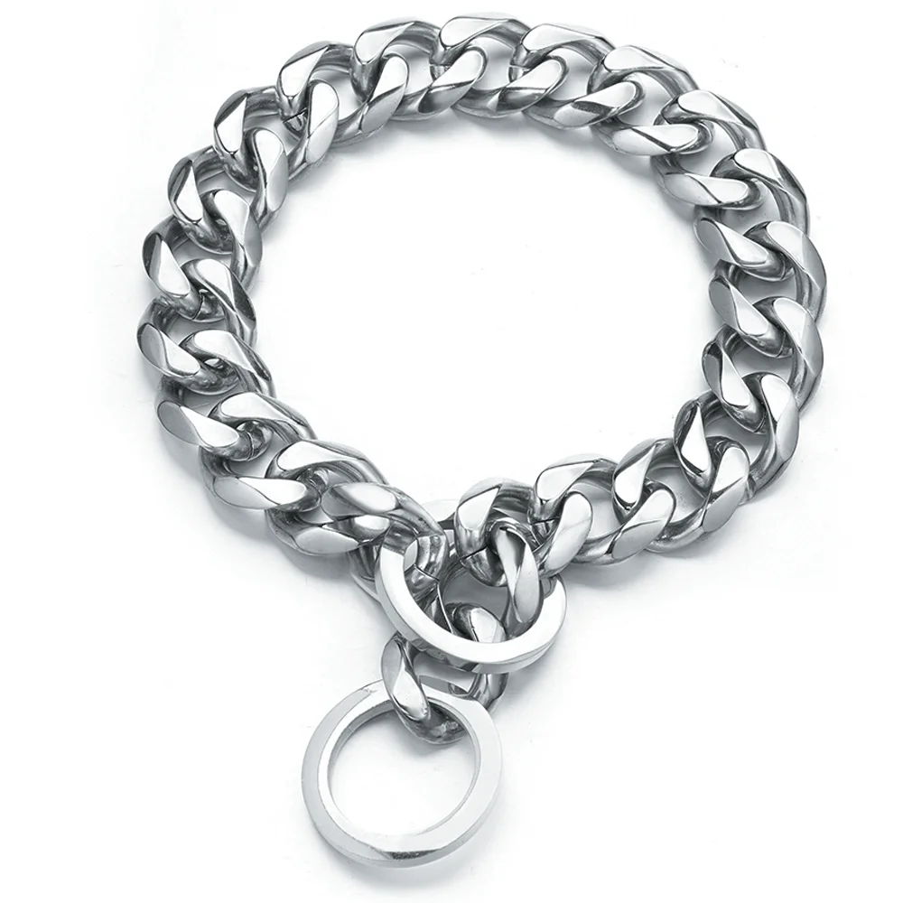 Silver Chain Dog Collar 18K Gold Cuban Link Chain Stainless Steel Metal Links 15Mm Heavy Duty Pet Item Dog Accessories Collar