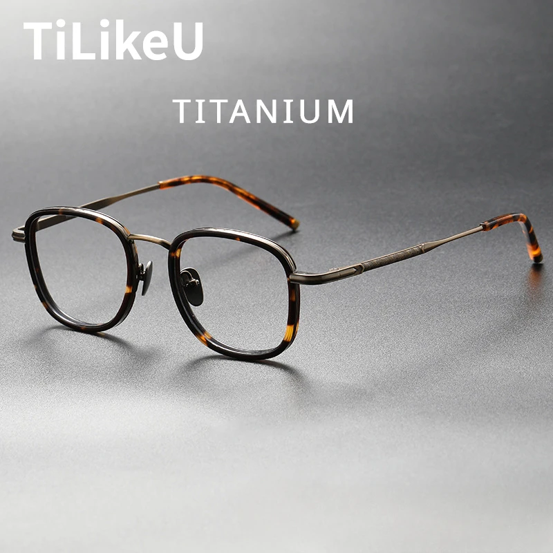 

Top Brand Titanium Eyeglasses Frames Men Retro Acetate Square Eyeglass Aspherical Lense Women Optics Blue Light Glasses Frames