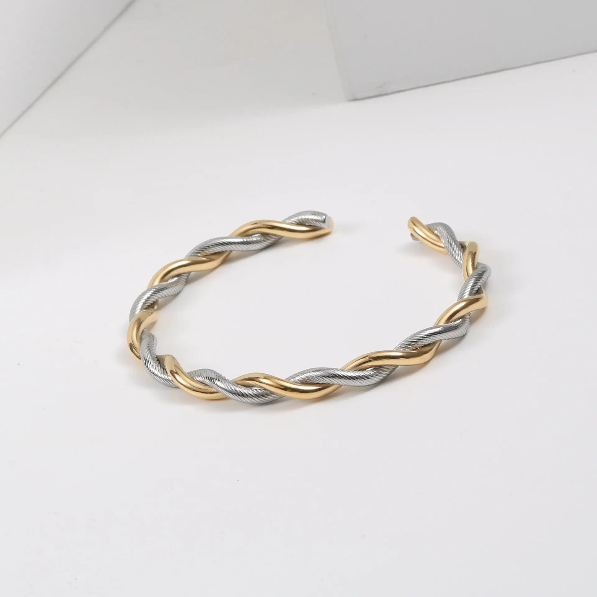 Bangle Bracelet Stainless Steel Bracelet Trendy Charm Cuff Twist Bracelets Opening Bangles For Women Gold Color 316L Stainless Steel Wire Thin Simple
