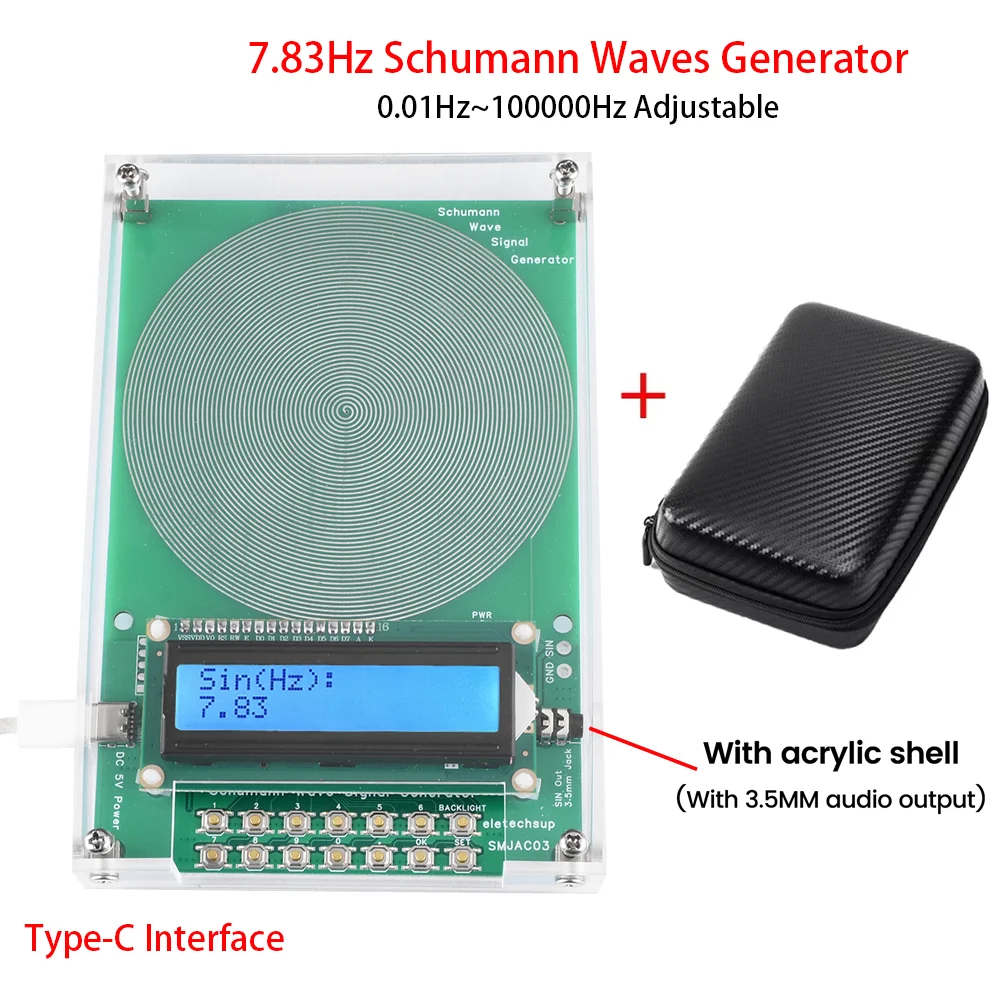 7.83Hz Schumann Waves Generator DC 5V Ultralow Frequency Pulse Audio Resonator Type-C Interface 0.01Hz~100000Hz Adjustable