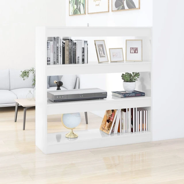 Estantería blanca brillante, separador de habitación, 100x30x103 cm,  estantería, muebles, estantes para libros