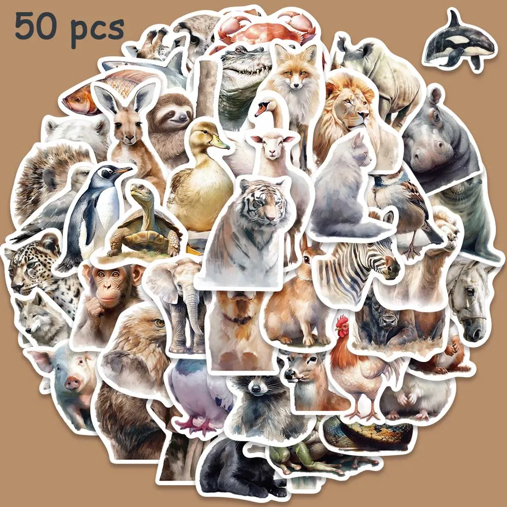 

50pcs Realistic Style Animal Stickers Tiger Bird Crocodile Decals For Kids Water Bottle Suitcase Skateboard Scrapbook Sticker