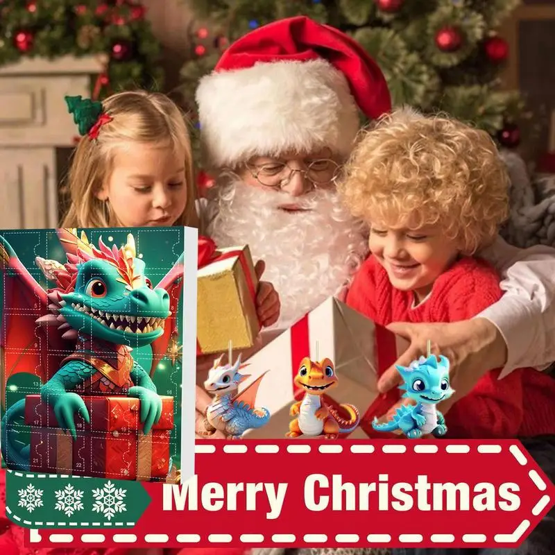 Christmas advent calendar 24 Days Christmas Advent Calendar Cute Acrylic Dinosaur Pendant Toy Christmas Tree Decor Backpack Car 2D Flat Pendants Gifts