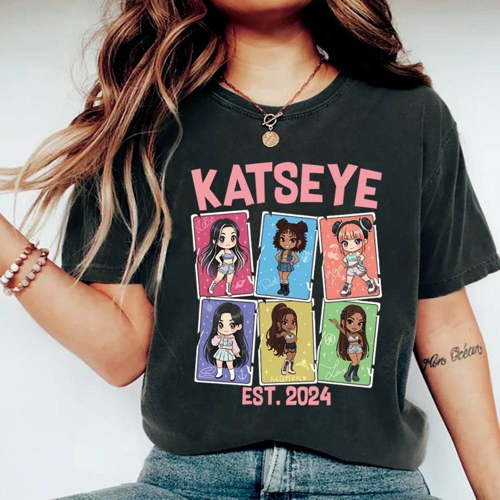 Vintage Katseye Musik T-Shirt Harajuku K-Pop Grafik Shirts Schönes Chaos Shirt Y2k Top Katseye Gnarly Kurzarm Tops