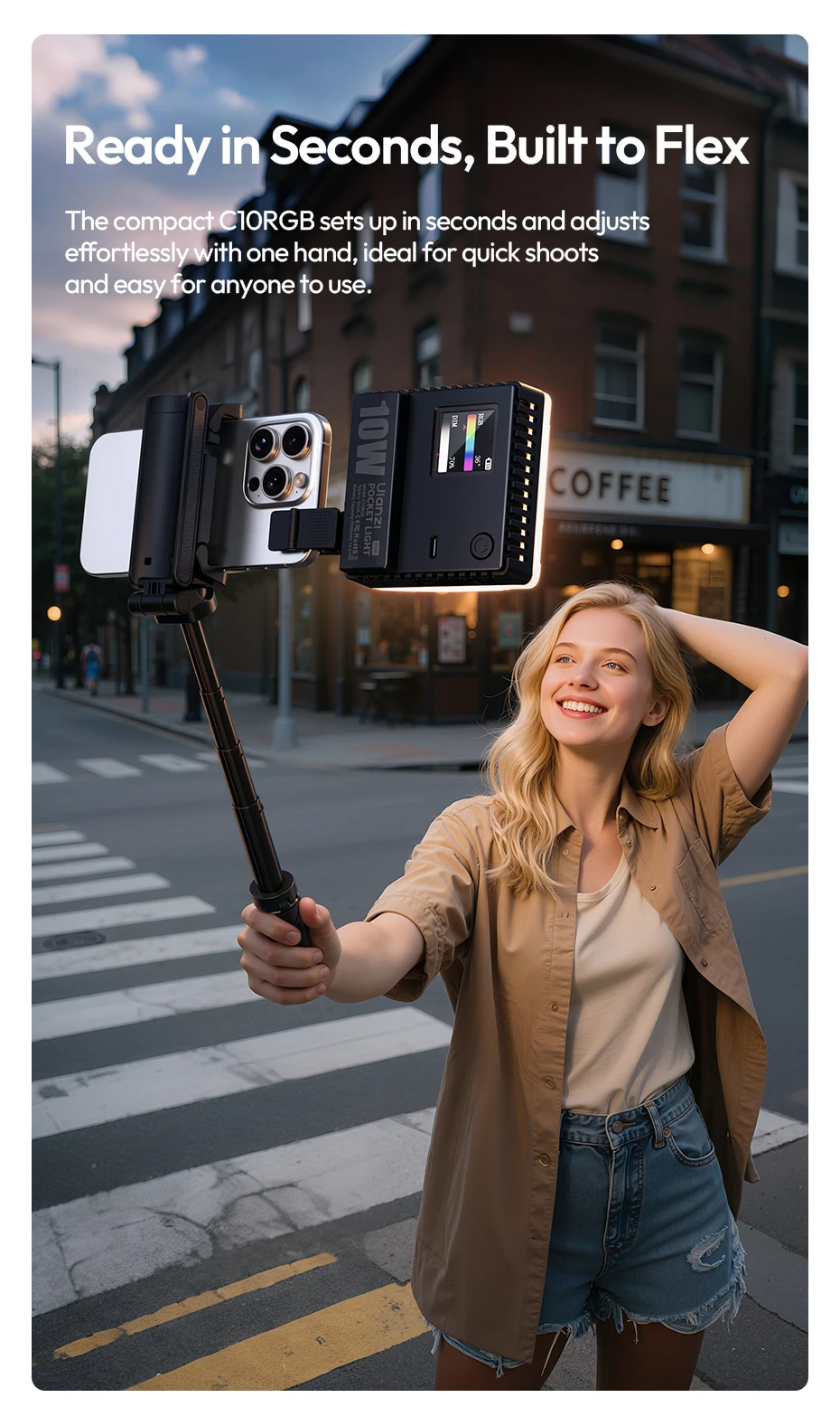 Pocket Power 10W RGB Video Light Fill Light for Smartphone Camera Laptop Tripod
